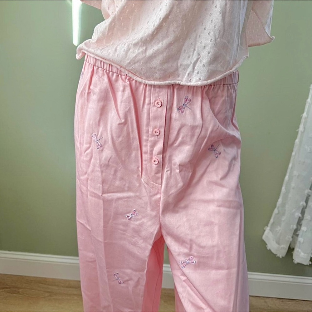 Fairy Cottagecore Talbots Pink Dragonfly‎ Embroidered Pajama Pants – NWT XL